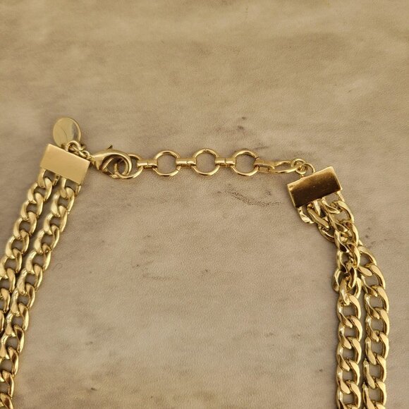 Talbots Necklace Gold Tone Chain Ivory Enamel Flower Statement Collar Adjustable - Picture 4 of 8